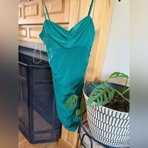 Women's Emerald Green Cowl Neck Spaghetti Strap Dress